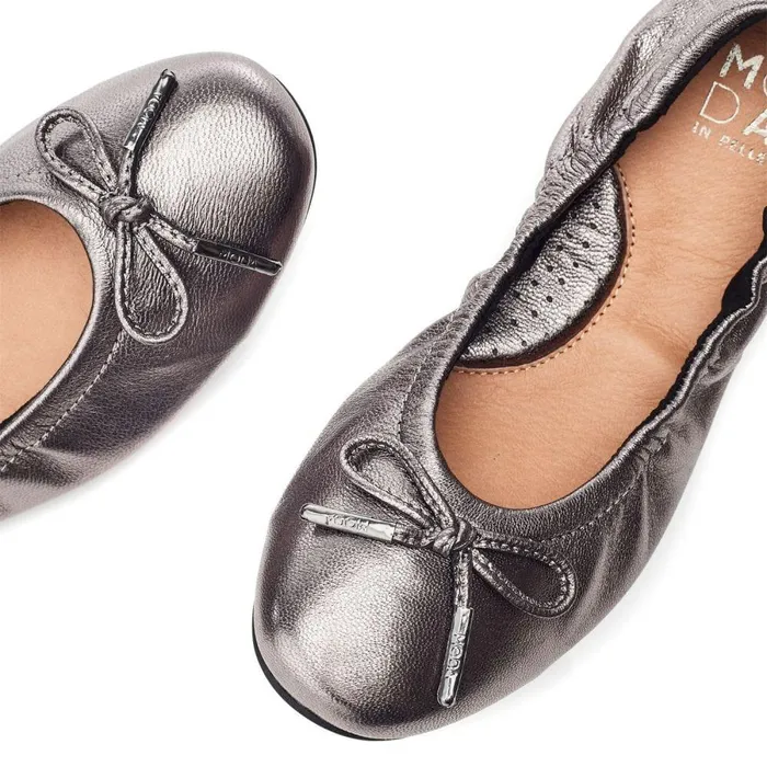 Women Moda In Pelle Flat And Ballerina Shoes Freyani Pewter Leather
