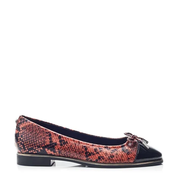 Women Moda In Pelle Flat And Ballerina Shoes Fronton Orange Snake Print