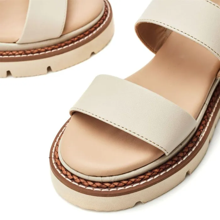 Women Moda In Pelle Flat Sandals Nilania Off White Leather
