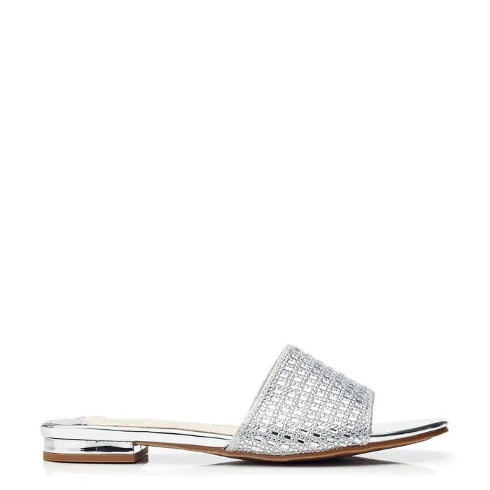 Women Moda In Pelle Flat Sandals Omiley Silver Textile