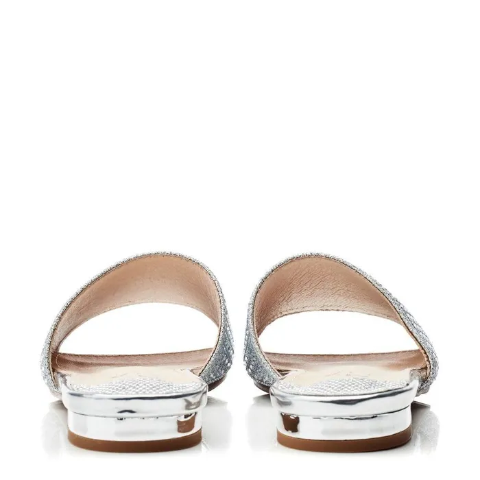 Women Moda In Pelle Flat Sandals Omiley Silver Textile