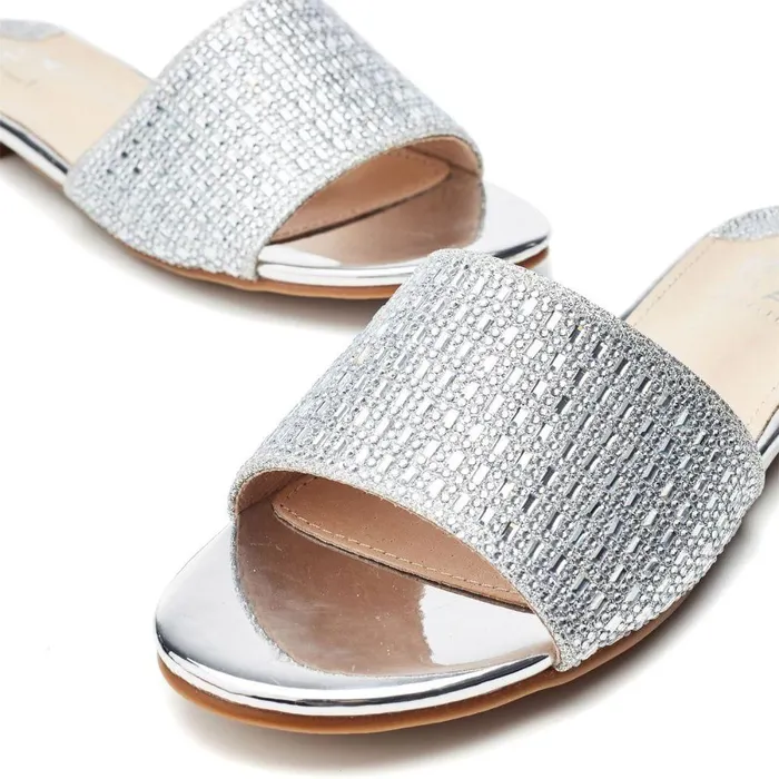 Women Moda In Pelle Flat Sandals Omiley Silver Textile