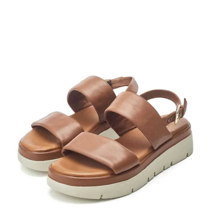 Women Moda In Pelle Flatform Sandals Netty Tan Leather