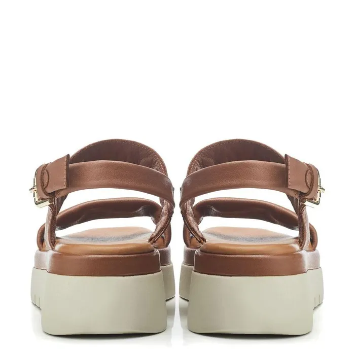 Women Moda In Pelle Flatform Sandals Netty Tan Leather