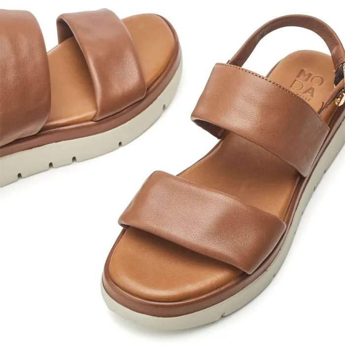 Women Moda In Pelle Flatform Sandals Netty Tan Leather