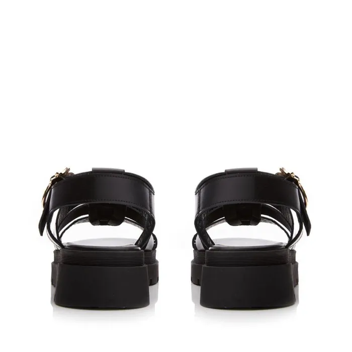 Women Moda In Pelle Flatform Sandals Obsidian Black Leather