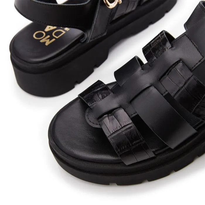 Women Moda In Pelle Flatform Sandals Obsidian Black Leather