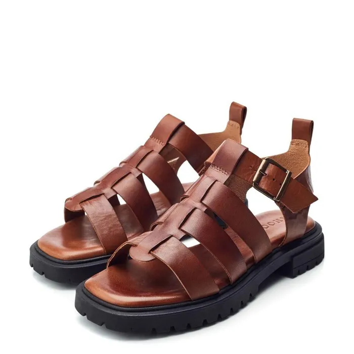 Women Moda In Pelle Flatform Sandals Shoon Sh Inshore Tan Leather