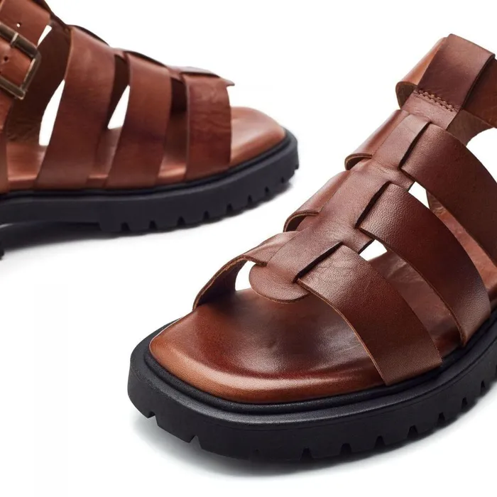 Women Moda In Pelle Flatform Sandals Shoon Sh Inshore Tan Leather
