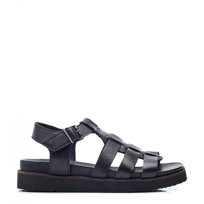 Women Moda In Pelle Flatform Sandals Shoon Sh Shipshape Black Leather
