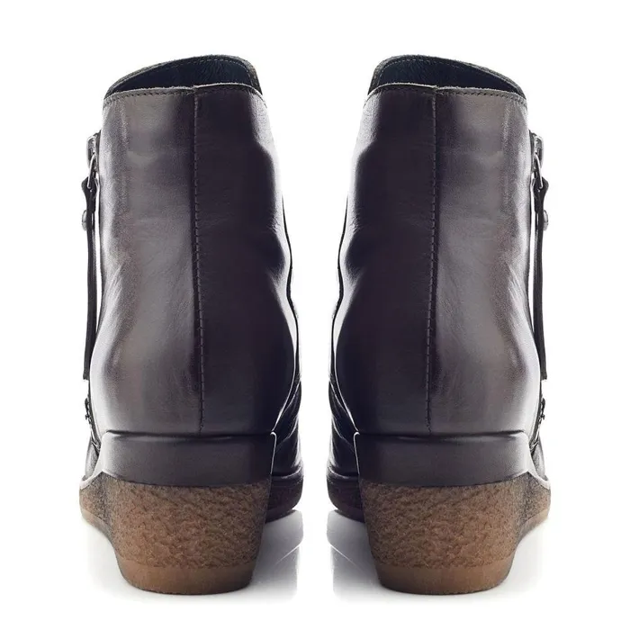 Women Moda In Pelle Heeled And Wedge Boots Olgar Khaki Leather