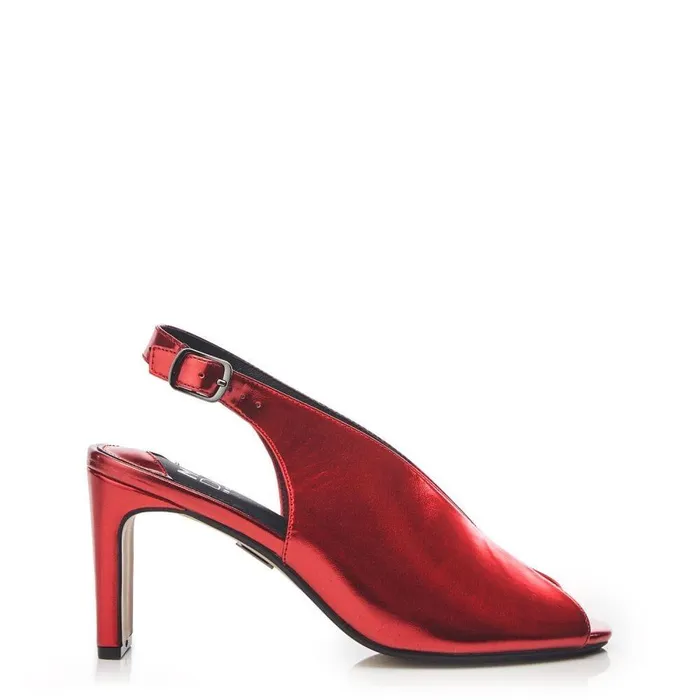 Women Moda In Pelle Heeled Sandals Christiie Red Metallic