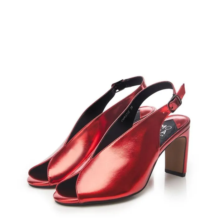 Women Moda In Pelle Heeled Sandals Christiie Red Metallic