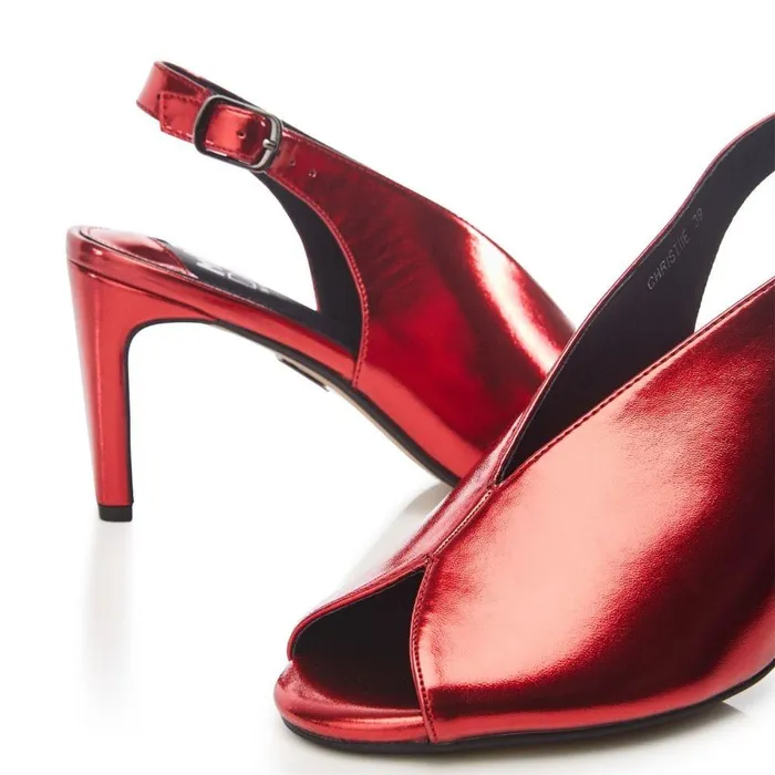Women Moda In Pelle Heeled Sandals Christiie Red Metallic