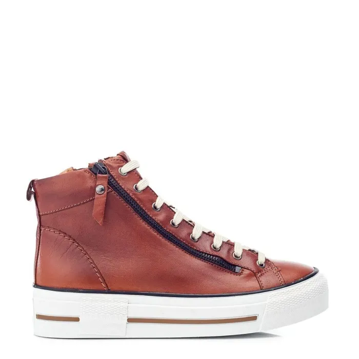 Women Moda In Pelle HighTop Trainers Annaken Dark Tan Leather