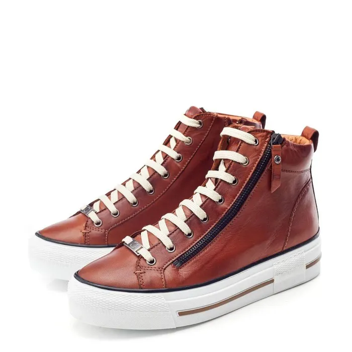 Women Moda In Pelle HighTop Trainers Annaken Dark Tan Leather