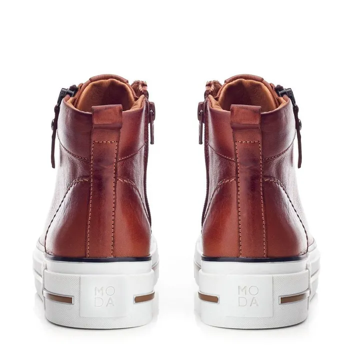 Women Moda In Pelle HighTop Trainers Annaken Dark Tan Leather