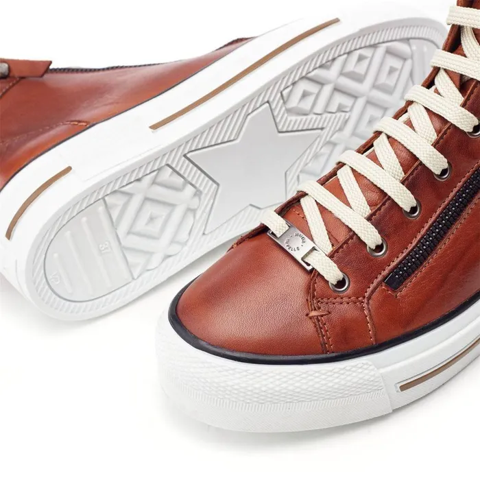 Women Moda In Pelle HighTop Trainers Annaken Dark Tan Leather
