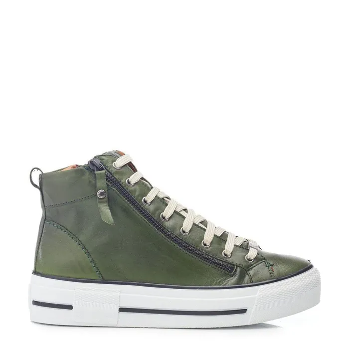 Women Moda In Pelle HighTop Trainers Annaken Green Leather