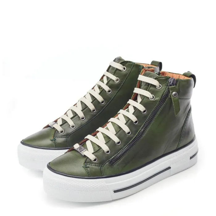 Women Moda In Pelle HighTop Trainers Annaken Green Leather
