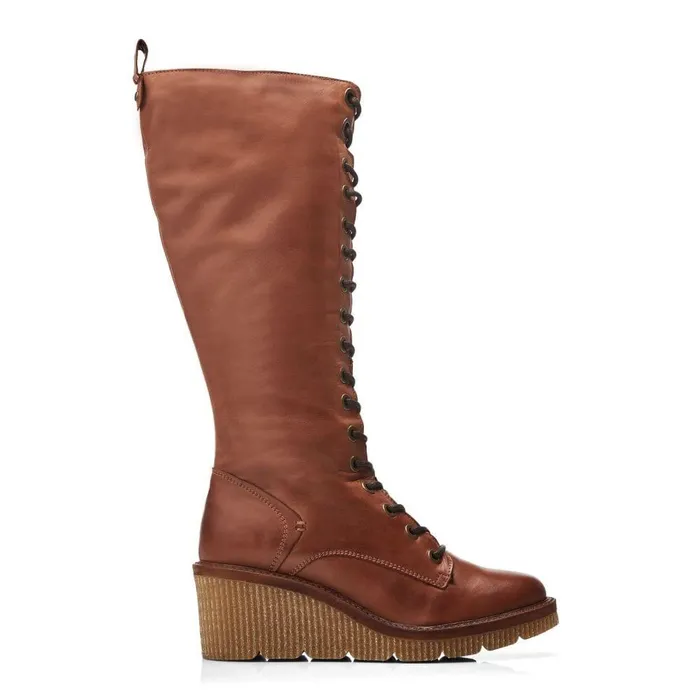 Women Moda In Pelle Knee High Boots Halliyah Tan Leather