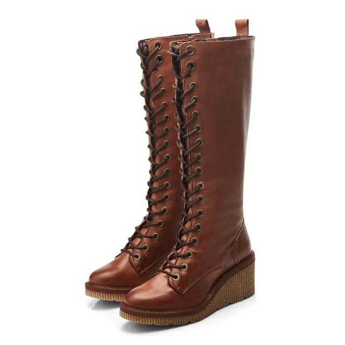 Women Moda In Pelle Knee High Boots Halliyah Tan Leather