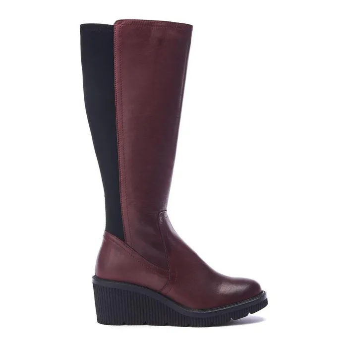 Women Moda In Pelle Knee High Boots Harpette Burgundy Leather