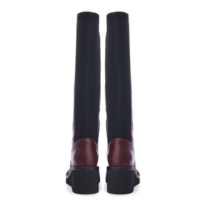 Women Moda In Pelle Knee High Boots Harpette Burgundy Leather
