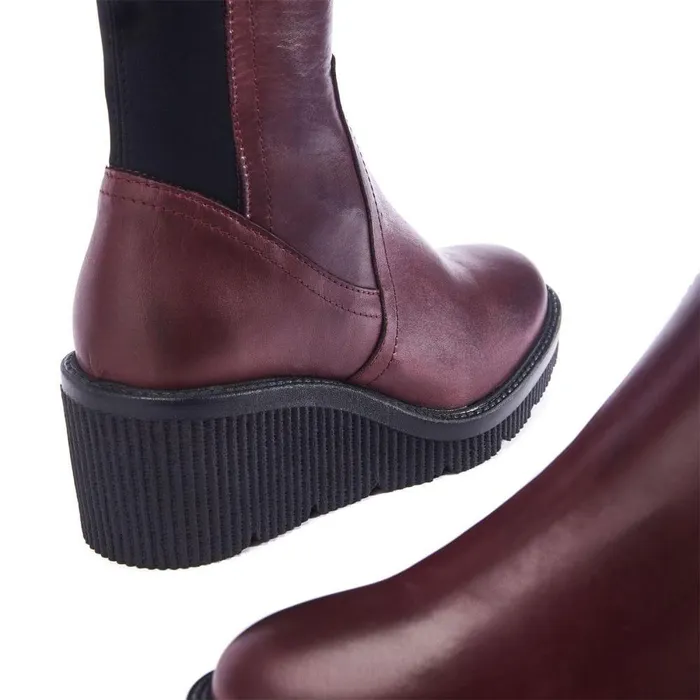 Women Moda In Pelle Knee High Boots Harpette Burgundy Leather