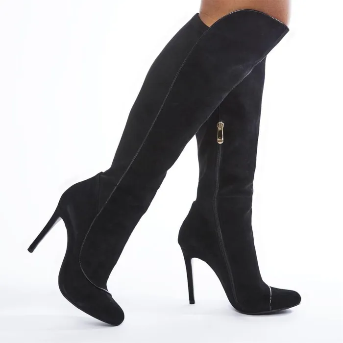Women Moda In Pelle Knee High Boots Savi Black Suede