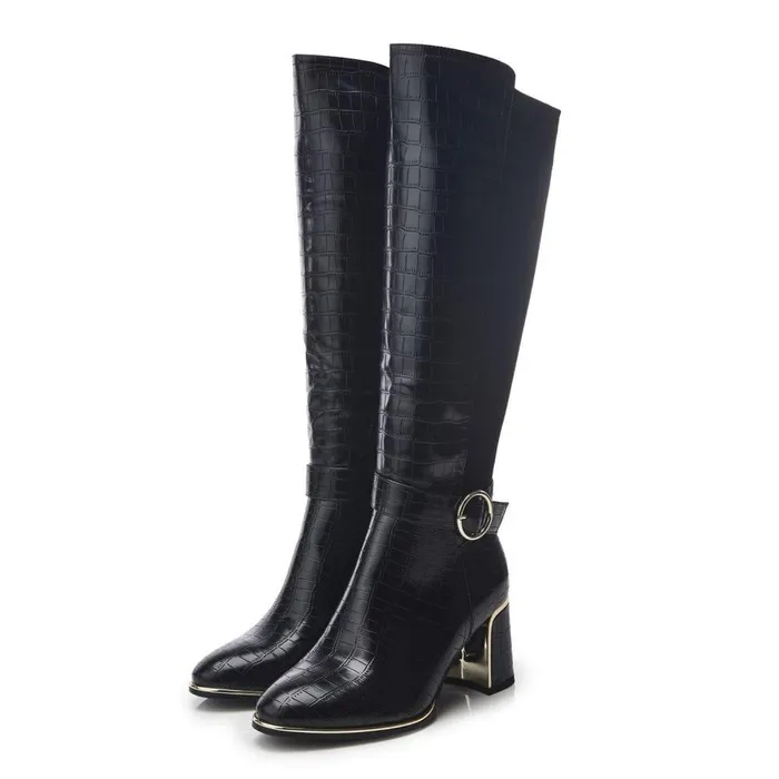 Women Moda In Pelle Knee High Boots Shantel Black Porvair
