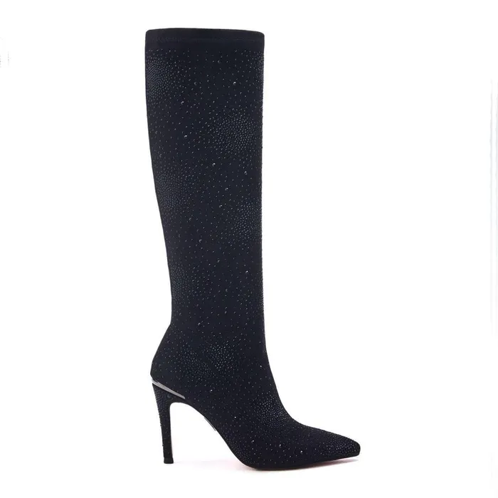 Women Moda In Pelle Knee High Boots Tiarra Black Alcantara