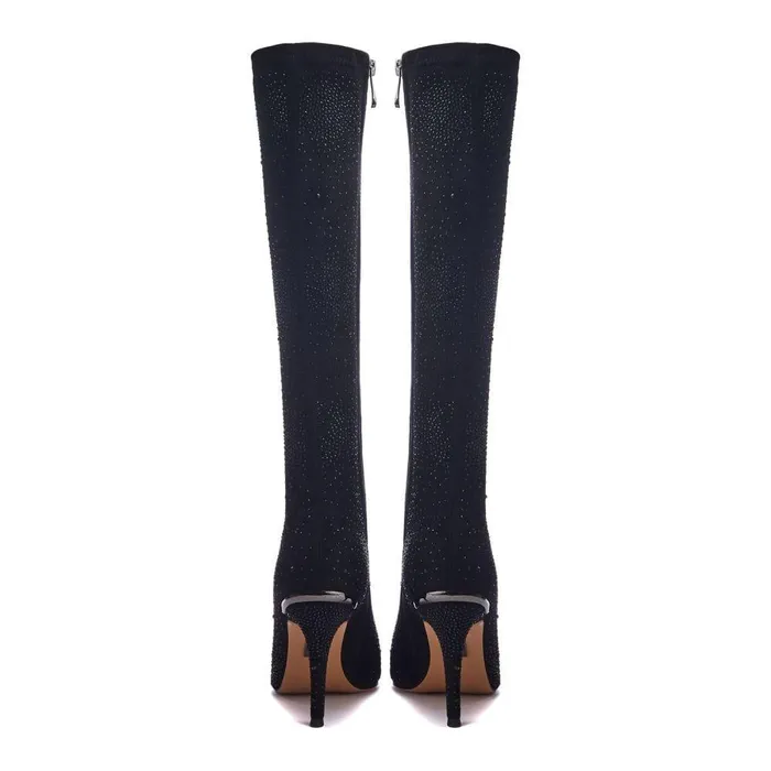 Women Moda In Pelle Knee High Boots Tiarra Black Alcantara