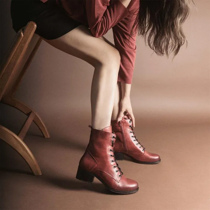 Women Moda In Pelle MidCalf Boots Bezzie Dark Red Leather