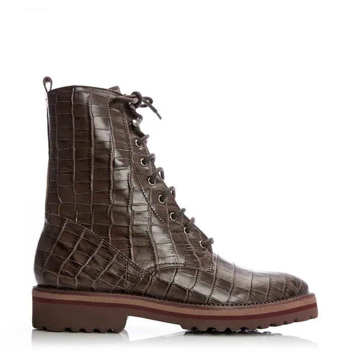 Women Moda In Pelle MidCalf Boots Shoon Sh Gator Brown Croc