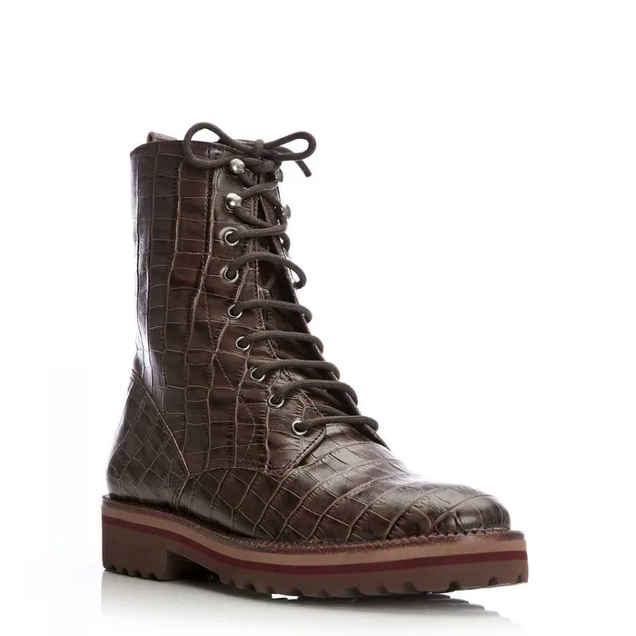 Women Moda In Pelle MidCalf Boots Shoon Sh Gator Brown Croc