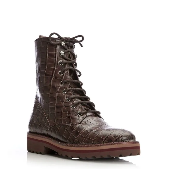 Women Moda In Pelle MidCalf Boots Shoon Sh Gator Brown Croc