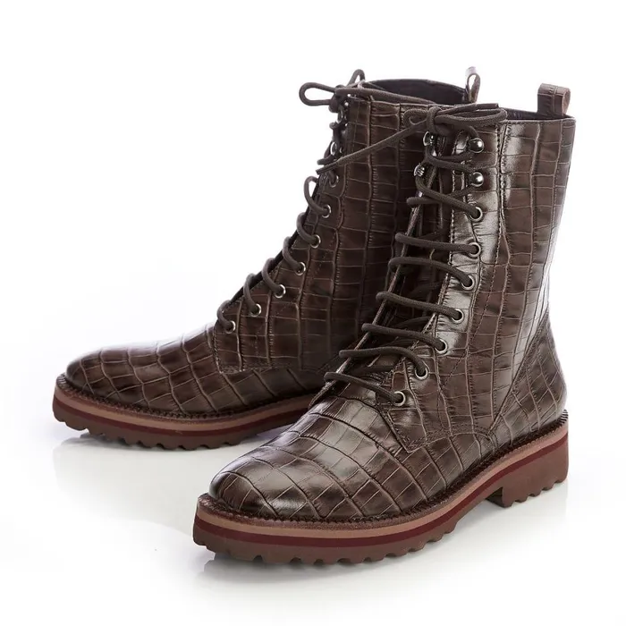 Women Moda In Pelle MidCalf Boots Shoon Sh Gator Brown Croc