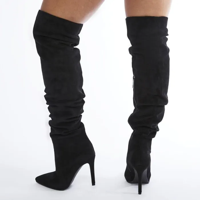 Women Moda In Pelle Over The Knee Boots Siara Black Alcantara