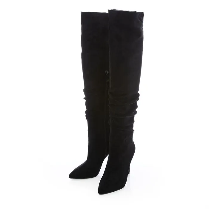 Women Moda In Pelle Over The Knee Boots Siara Black Alcantara
