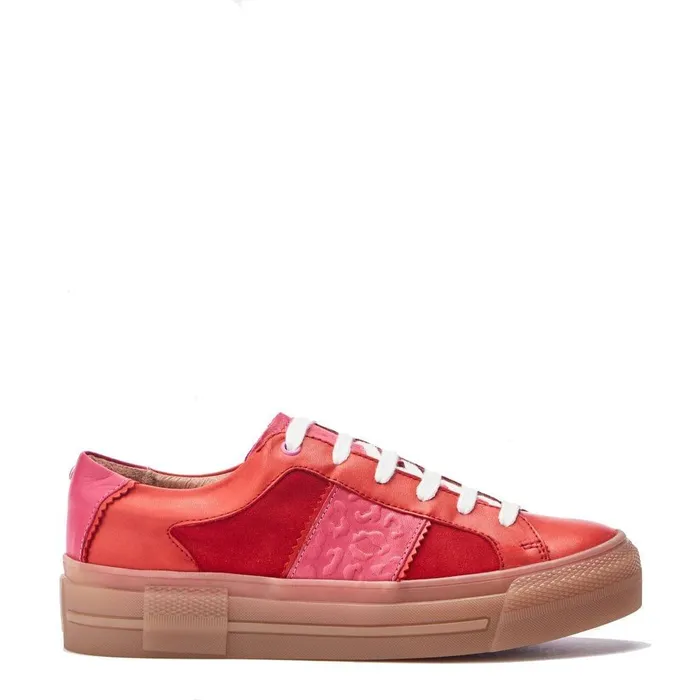 Women Moda In Pelle Platform Trainers Amande Red Leather