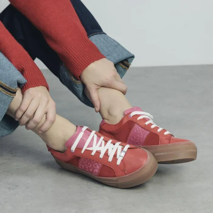 Women Moda In Pelle Platform Trainers Amande Red Leather