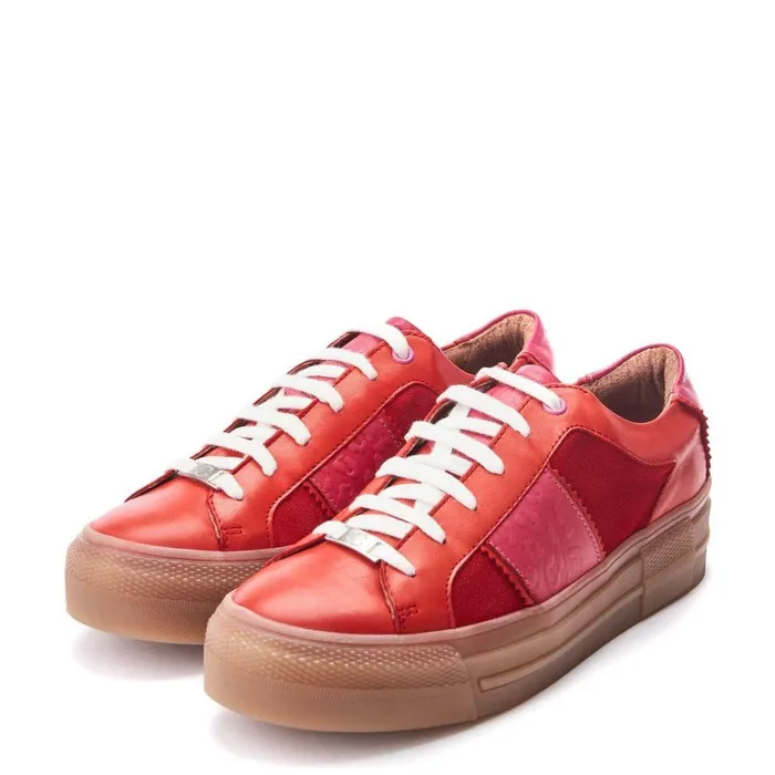 Women Moda In Pelle Platform Trainers Amande Red Leather