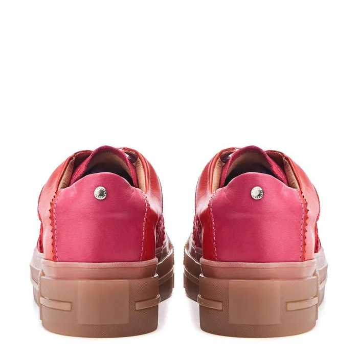 Women Moda In Pelle Platform Trainers Amande Red Leather