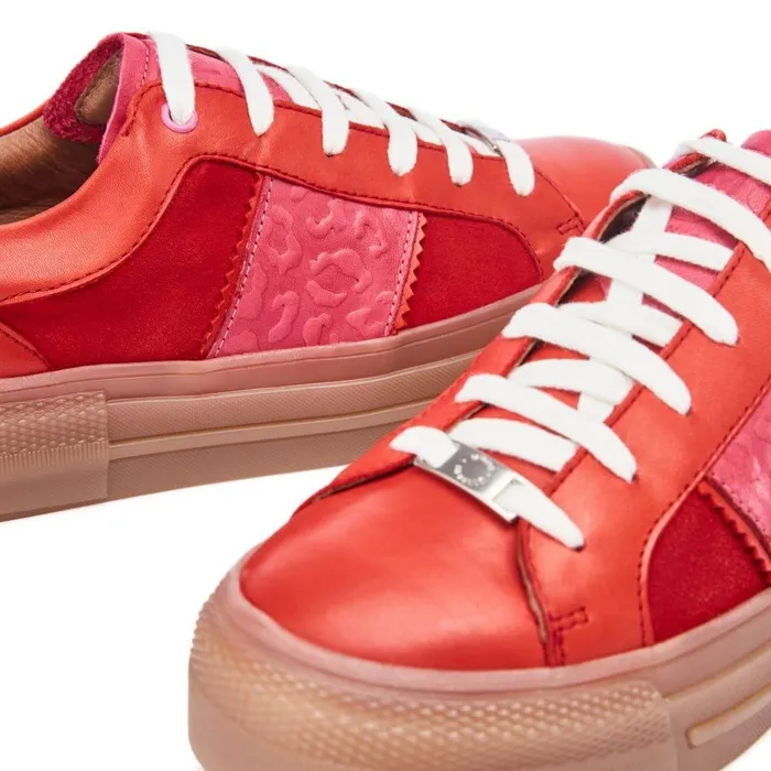 Women Moda In Pelle Platform Trainers Amande Red Leather