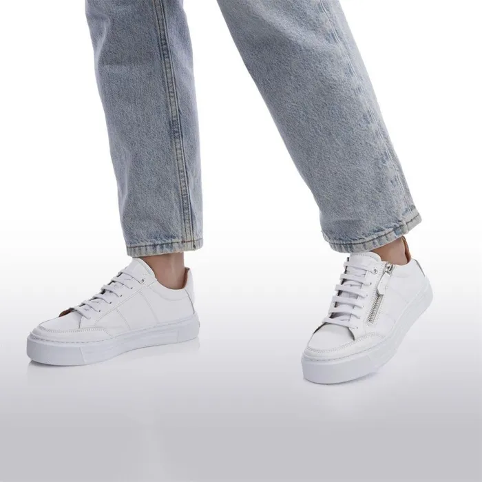 Women Moda In Pelle Platform Trainers Shoon Sh Eltha White Leather
