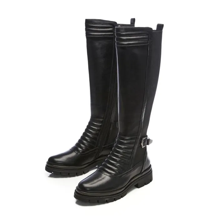Women Moda In Pelle Riding And Flat Boots Giada Black Leather