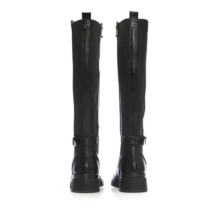 Women Moda In Pelle Riding And Flat Boots Giada Black Leather