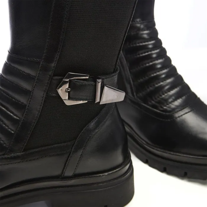 Women Moda In Pelle Riding And Flat Boots Giada Black Leather