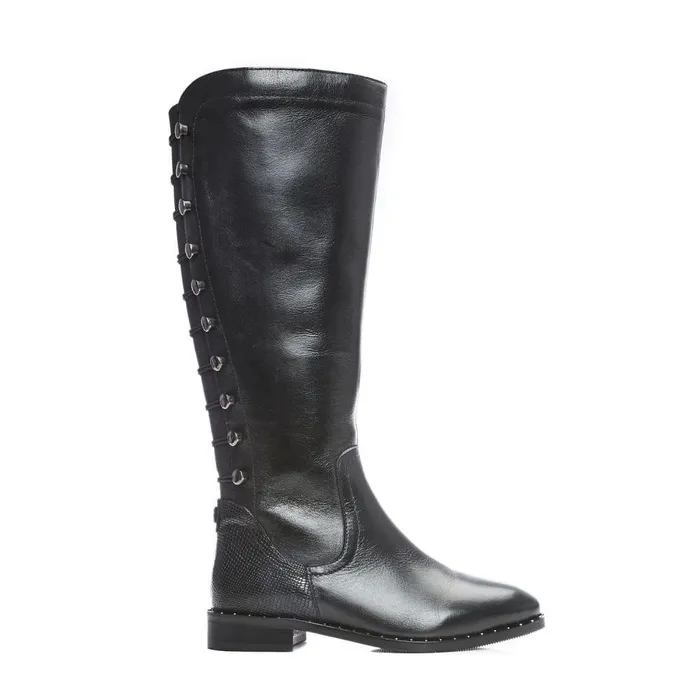 Women Moda In Pelle Riding And Flat Boots Haisley Black Leather